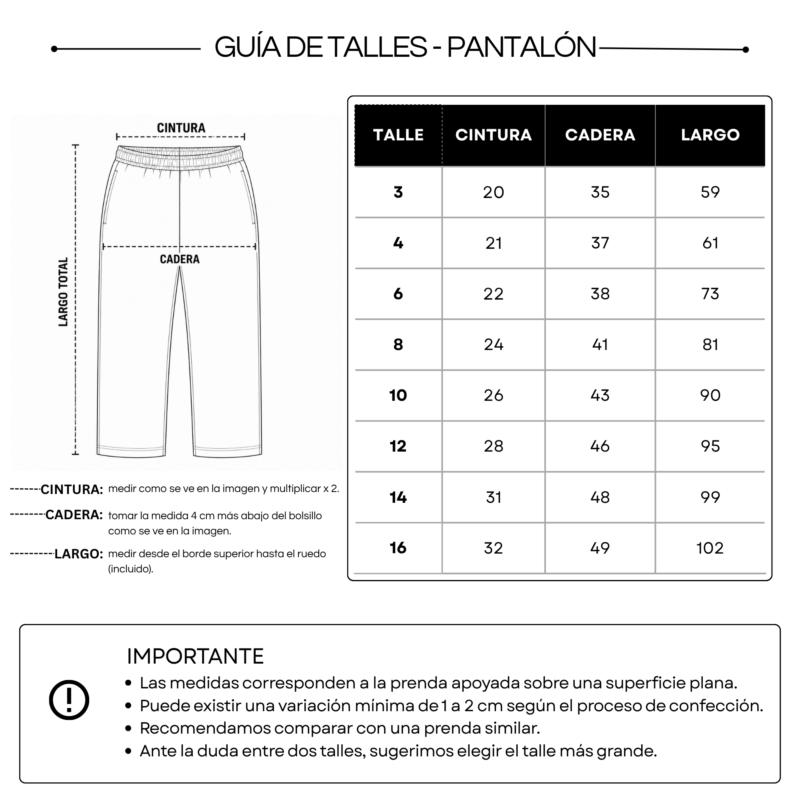 GUÍA DE TALLE PANTALÓN ED. FÍSICA JARDIN Y PRIMARIO Pantalón Ed. Física Azul Marino