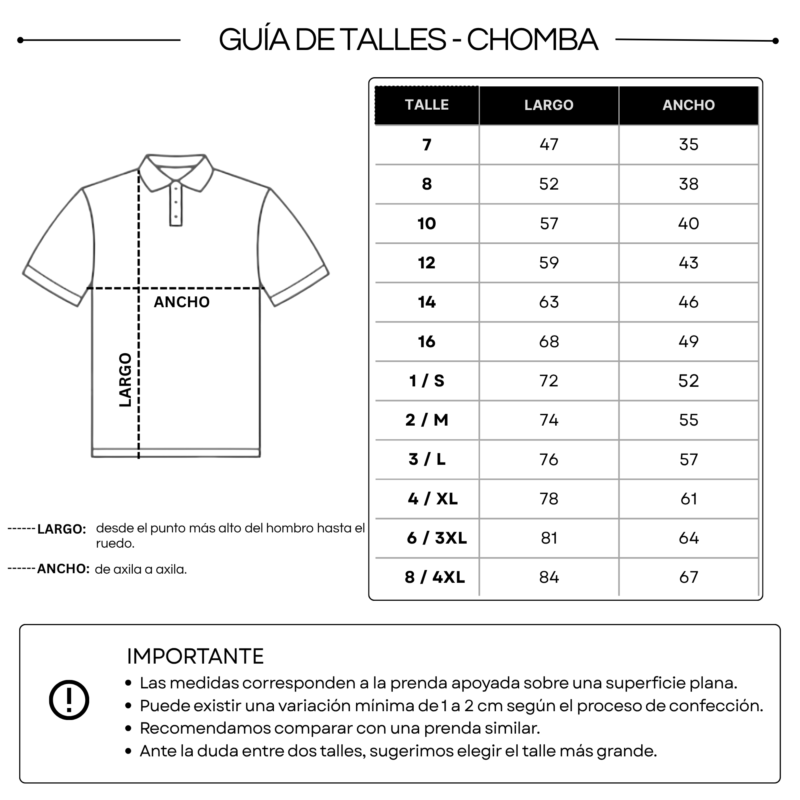 GUÍA DE TALLES-CHOMBA Chomba Primario Secundario ICSL
