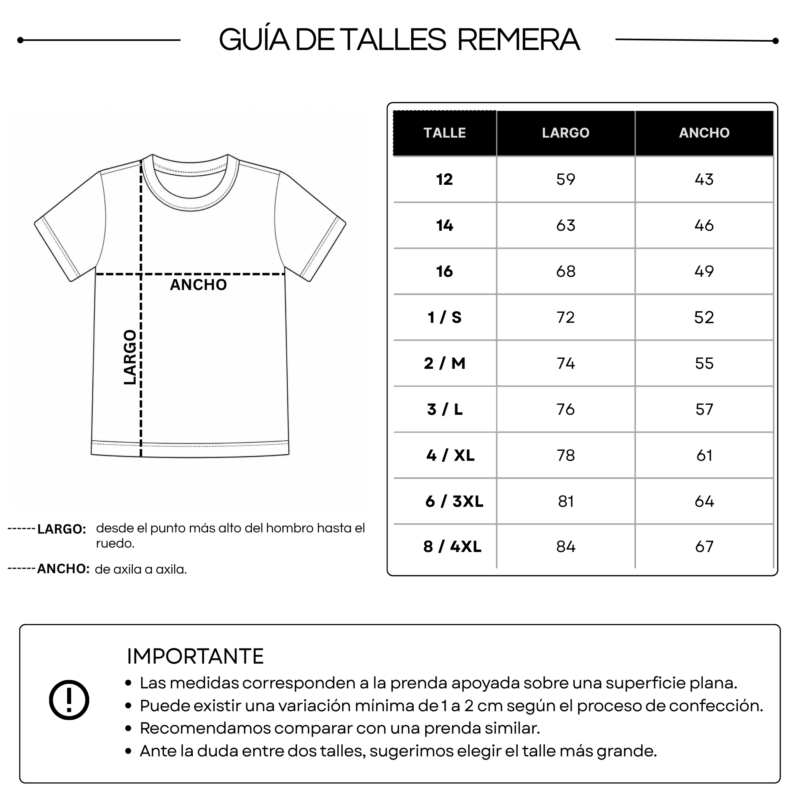 GUÍA DE TALLES-REMERA BÁSICA ED. FÍSICA 12-4XL Remera Educación Física IDAC