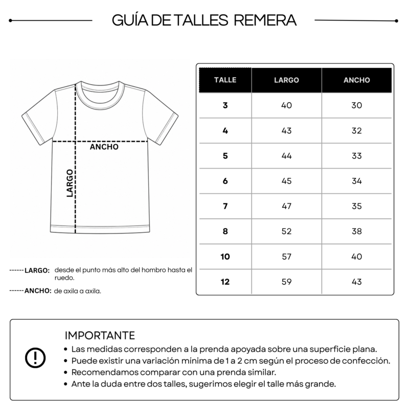 GUÍA DE TALLES REMERA BÁSICA ED. FÍSICA 3-12 Remera Educación Física IDAC