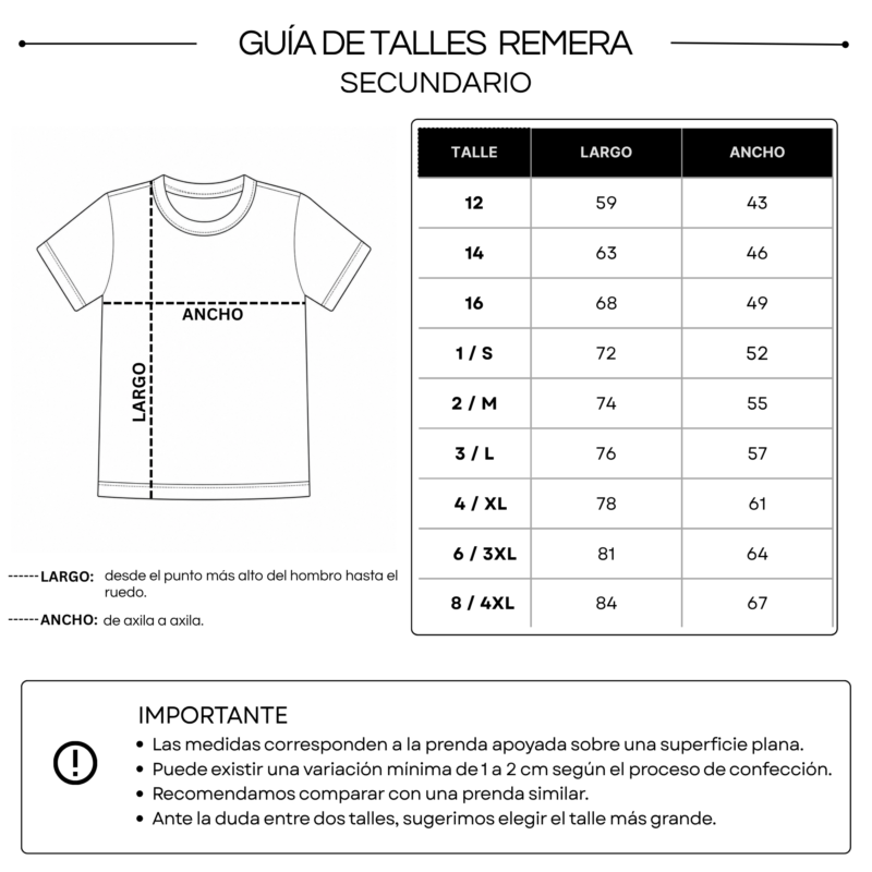 GUÍA DE TALLES-REMERA- SECUNDARIO Remera Ed. Física Secundario Inst. Arte Nuevo