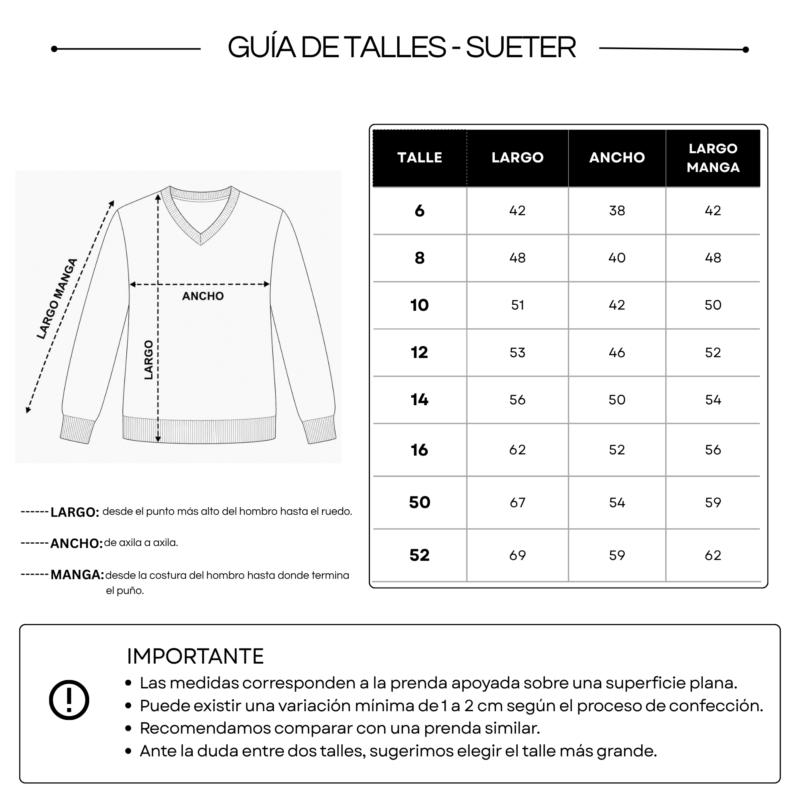 GUÍA DE TALLES-SUETER COLEGIAL UNISEX Sueter Azul Inst. J.M.J.