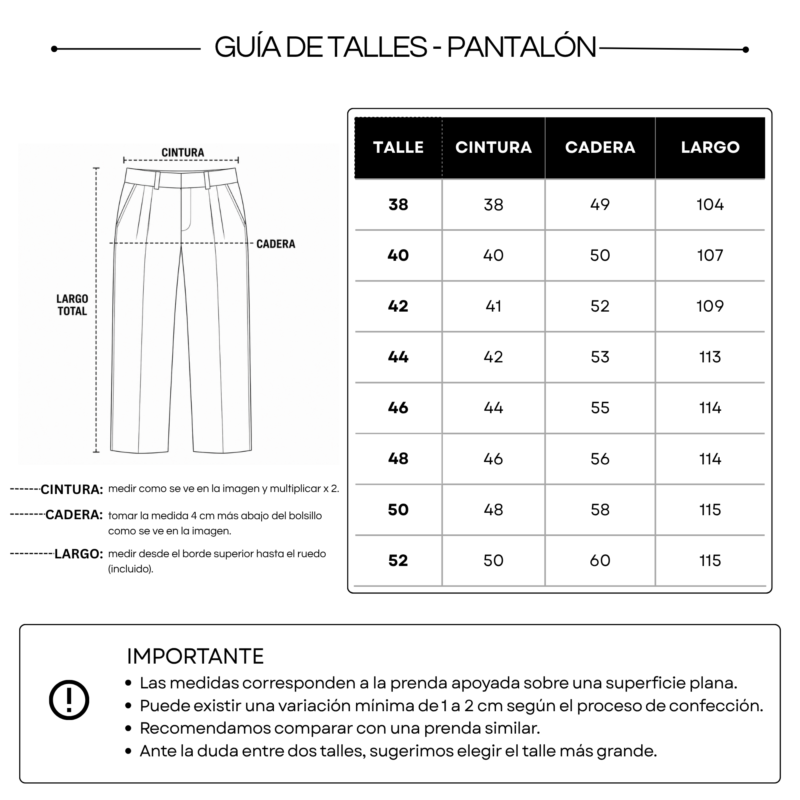 GUÍA DE TALLE PANTALÓN VESTIR SECUNDARIO Pantalón de Vestir Inst. Dr. Alexis Carrel