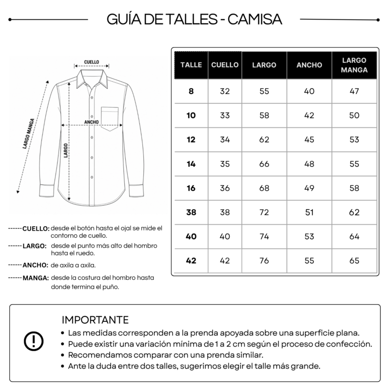 GUÍA DE TALLES-CAMISA MANGA LARGA Camisa Manga Larga I.C.S.L.