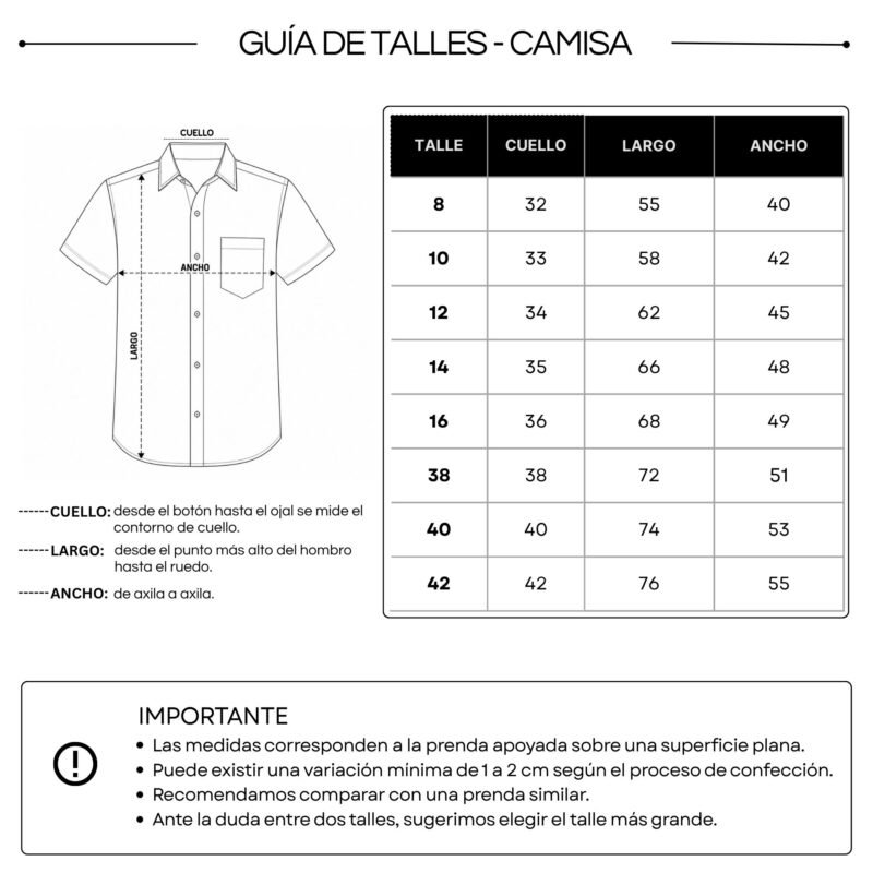 GUÍA DE TALLES-CAMISA MANGA CORTA Camisa Manga Corta Inst. Marcelino Champagnat