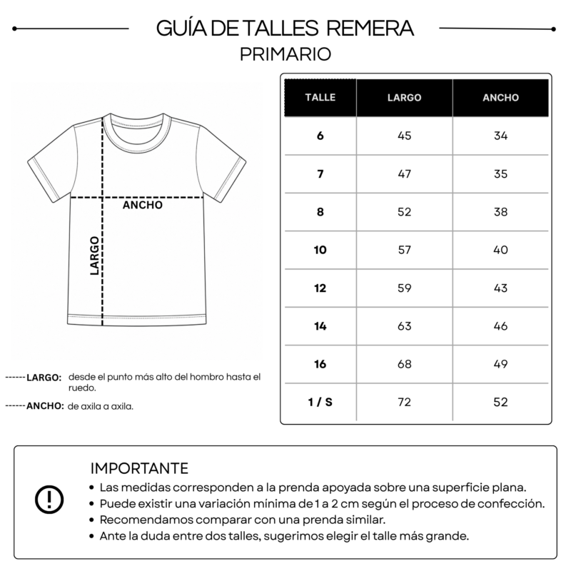 GUÍA DE TALLES-REMERA PRIMARIO Remera Ed. Física J.M.J.
