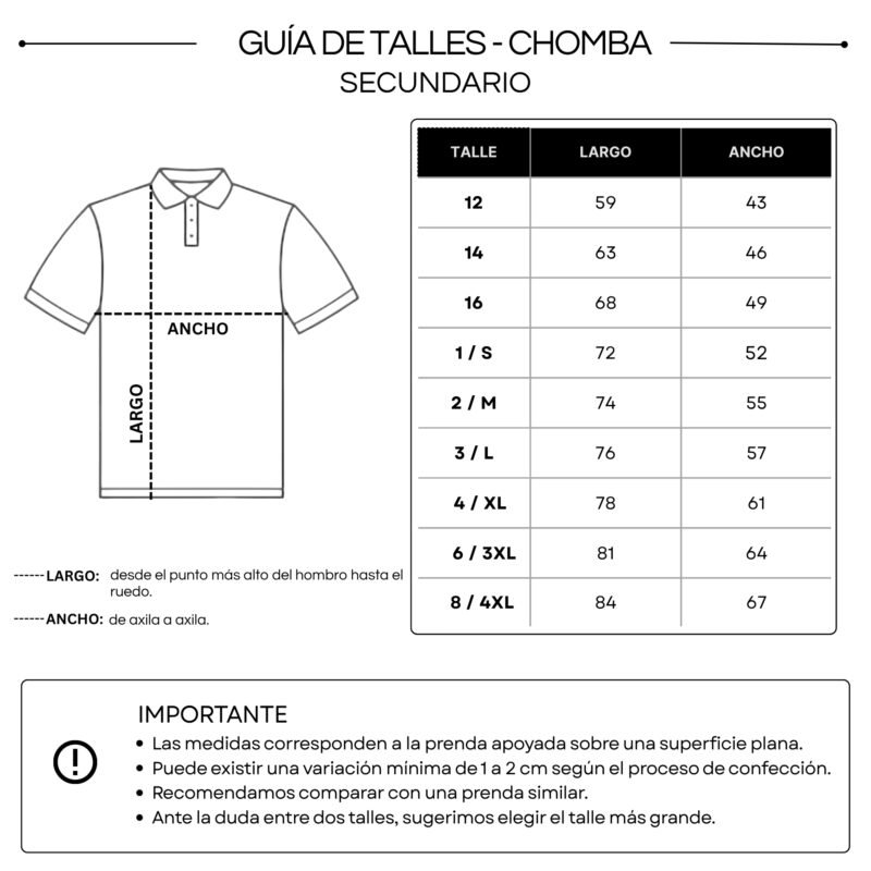 GUÍA DE TALLES-CHOMBA SECUNDARIO Chomba Secundario Inst. Arte Nuevo